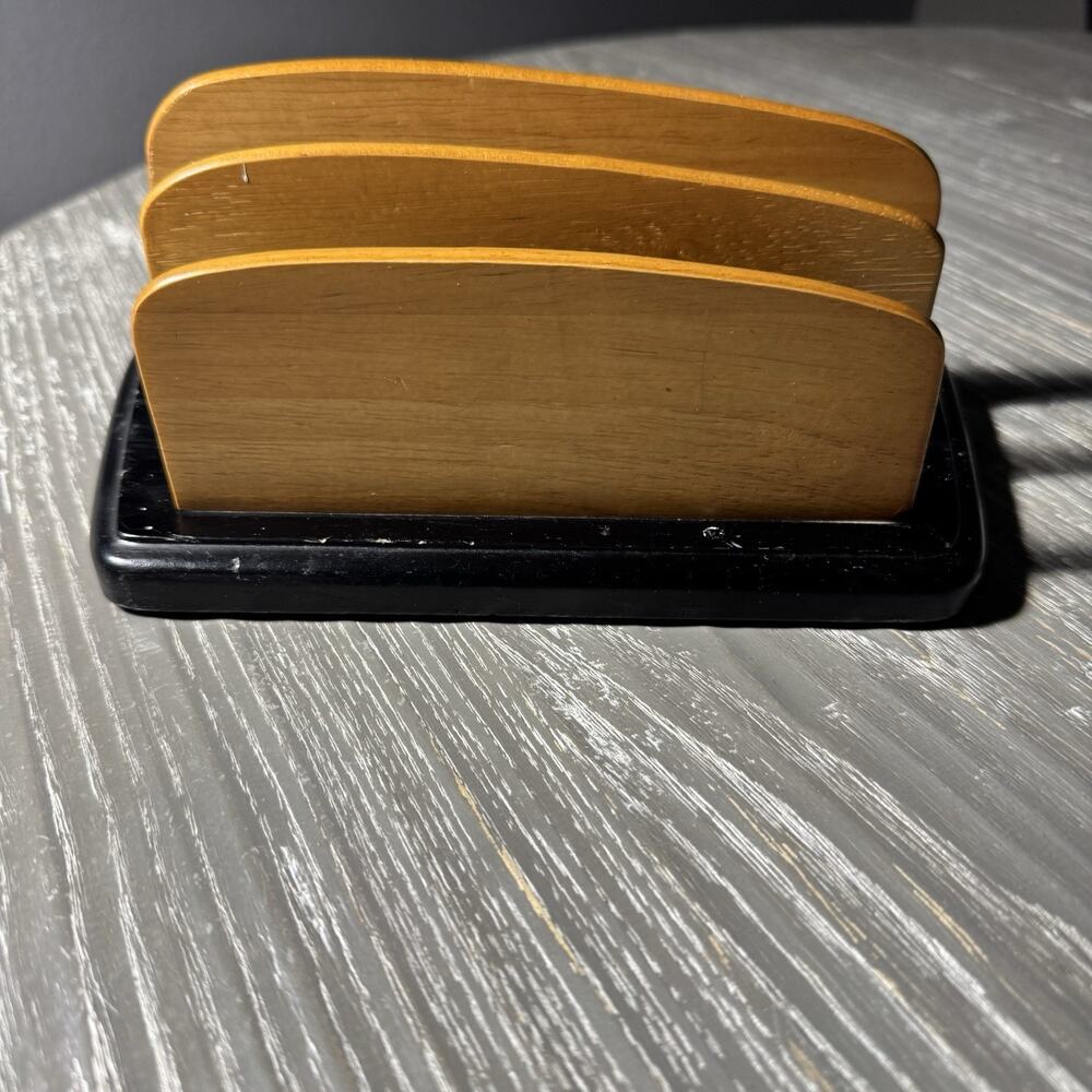 Pomerantz Wood Desk Organizer Holder Mail Letter Divider Black Brown Office Supp